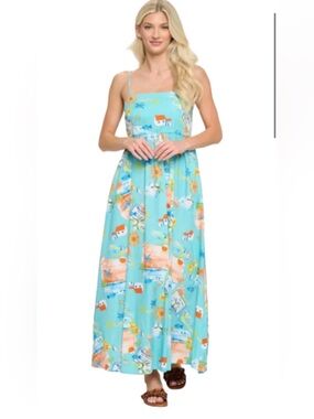 Meet me in Santorini Light Blue Tropical Print Maxi Dress